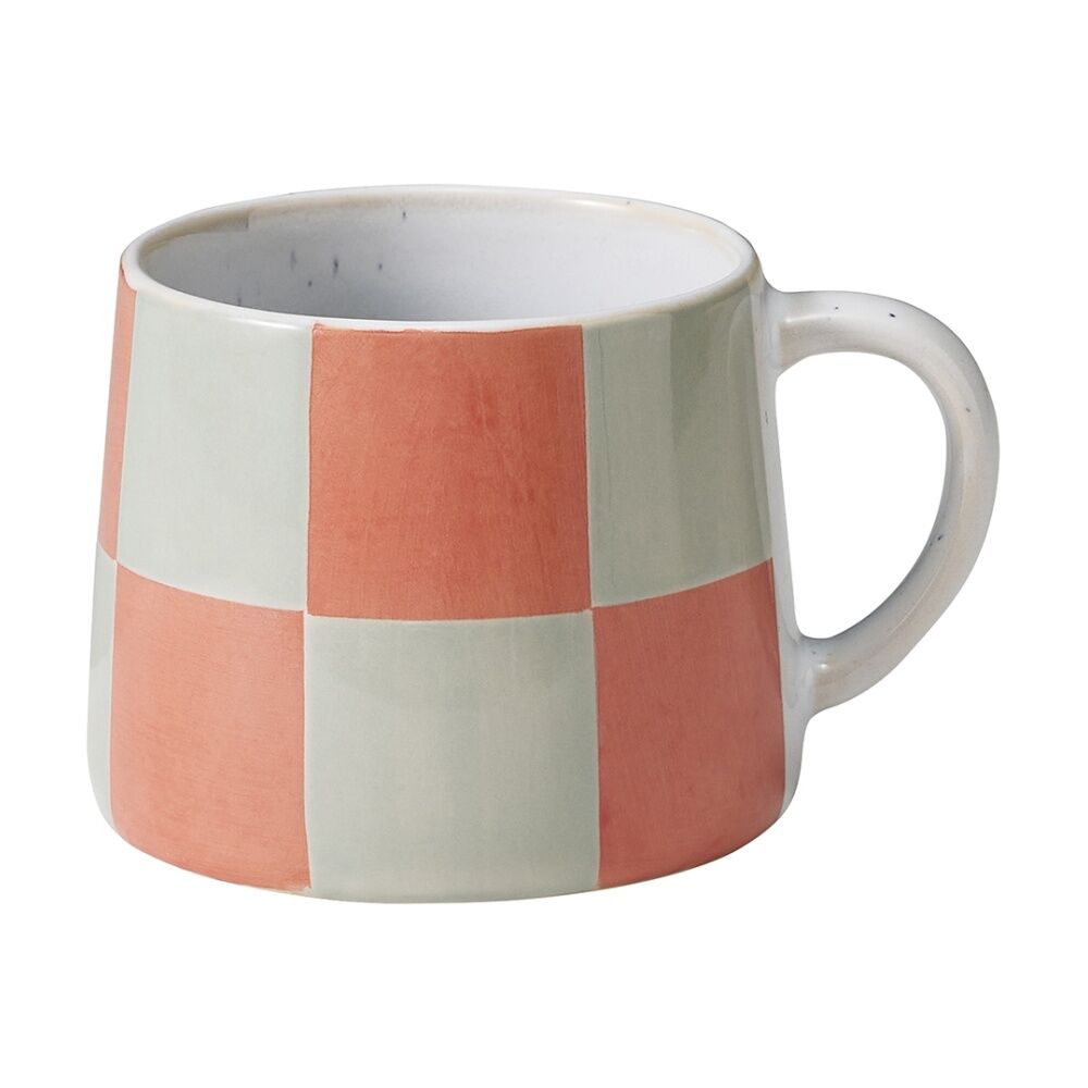 Porto 320ml Carnevale Stoneware Coffee Mug Green/Pink Checkers