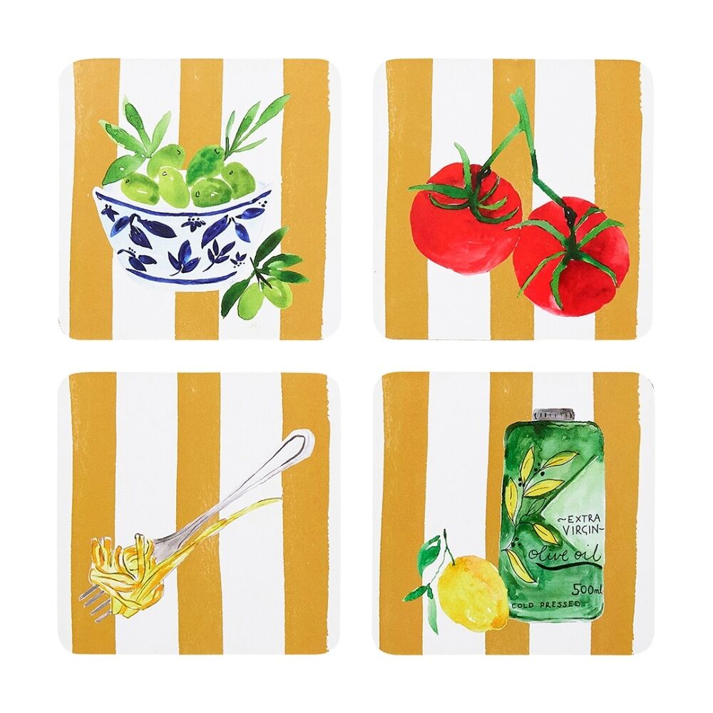 Porto 4pc Porto Beige Stripe & Florence Food Rectangle Coasters 10cm (2 Pack) — image 2