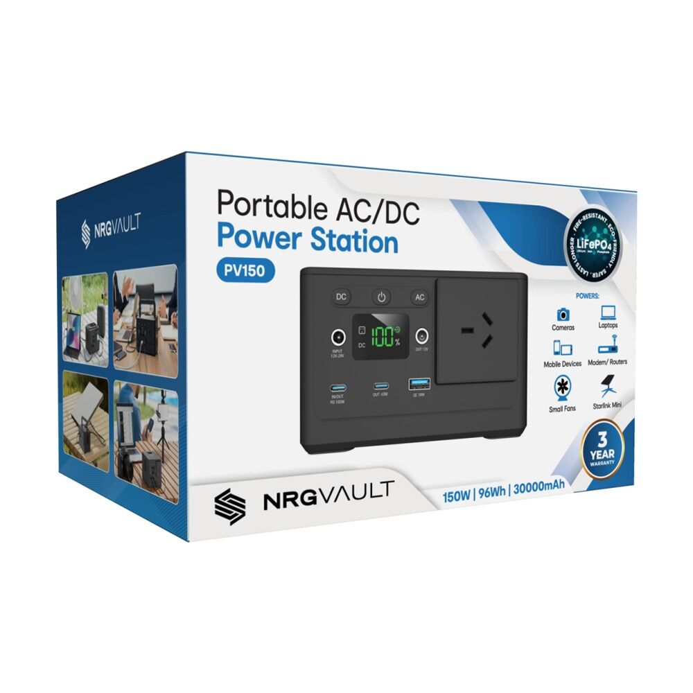 NRG Vault Black 150W Portable Power Station AC DC USB 15W Wireless Charging Pad — image 7
