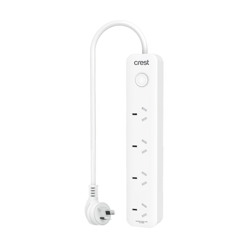 Crest 4 Socket Switch Surge Protector AU/NZ Plug Power Board White 90cm Crest — image 2