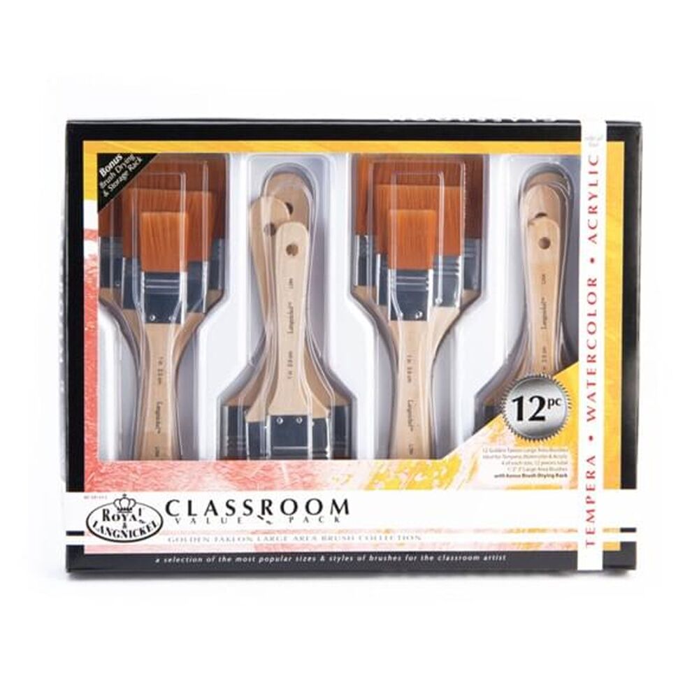 Royal & Langnickel Golden Taklon Art/Craft Painting Brush Set Large Area (12 Pieces)