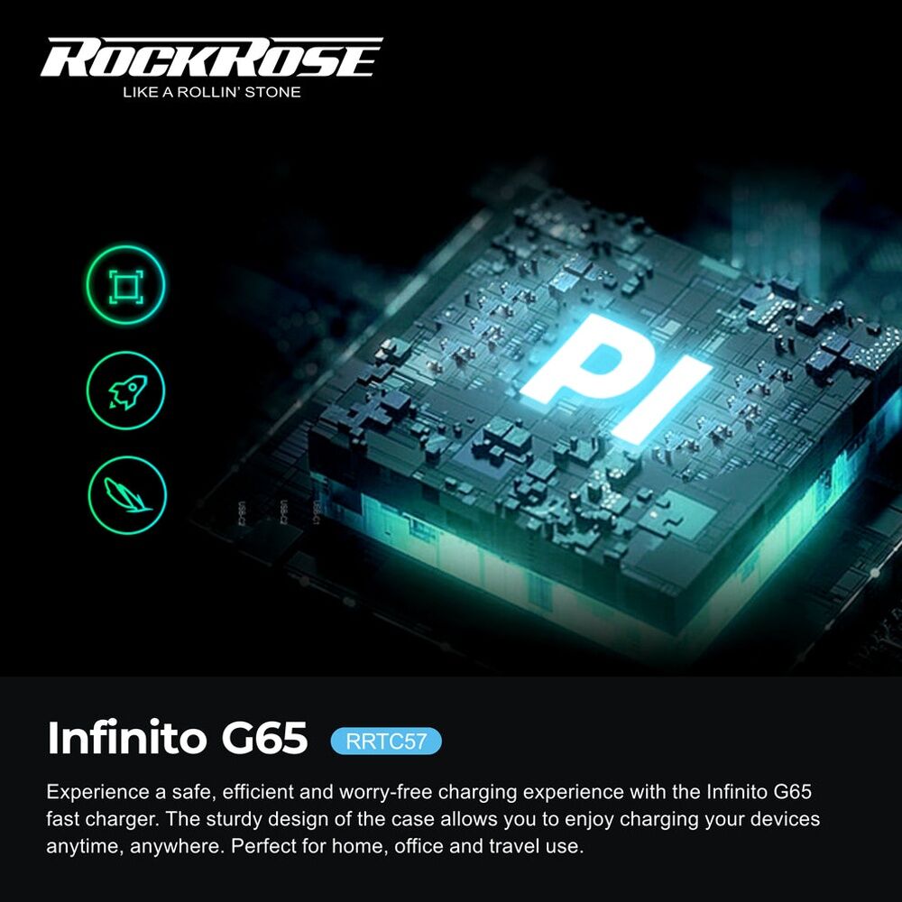 Rockrose RRTC57 Infinito G65 3-Port Fast Charging 65W GaN PD QC 3.0 Power Adapter - Ultra Compact Multi-Protection - Space Grey Color Only 1 Title — image 4