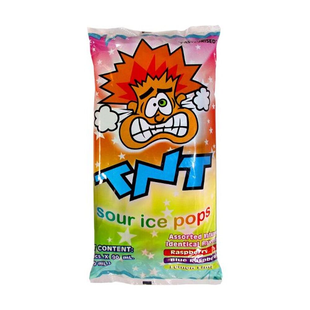 TNT Sour Ice Pops Bag 90ml Fruit Flavour Lollies/Gummies (10 Pieces)