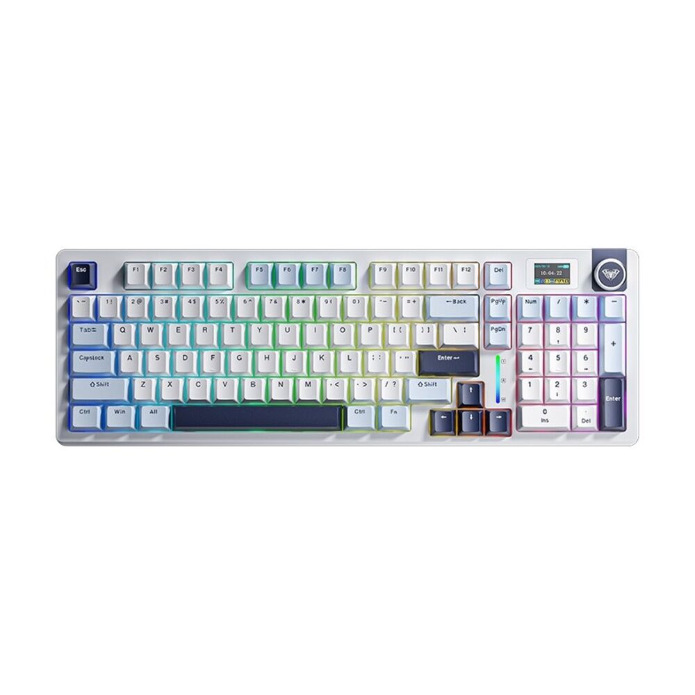 Aula S98PRO Wireless Tri-Mode Gasket RGB Mechanical Keyboard Glacier Blue Light Blue White Black Purple Keycaps - LCD Screen And Multi-Function Knob