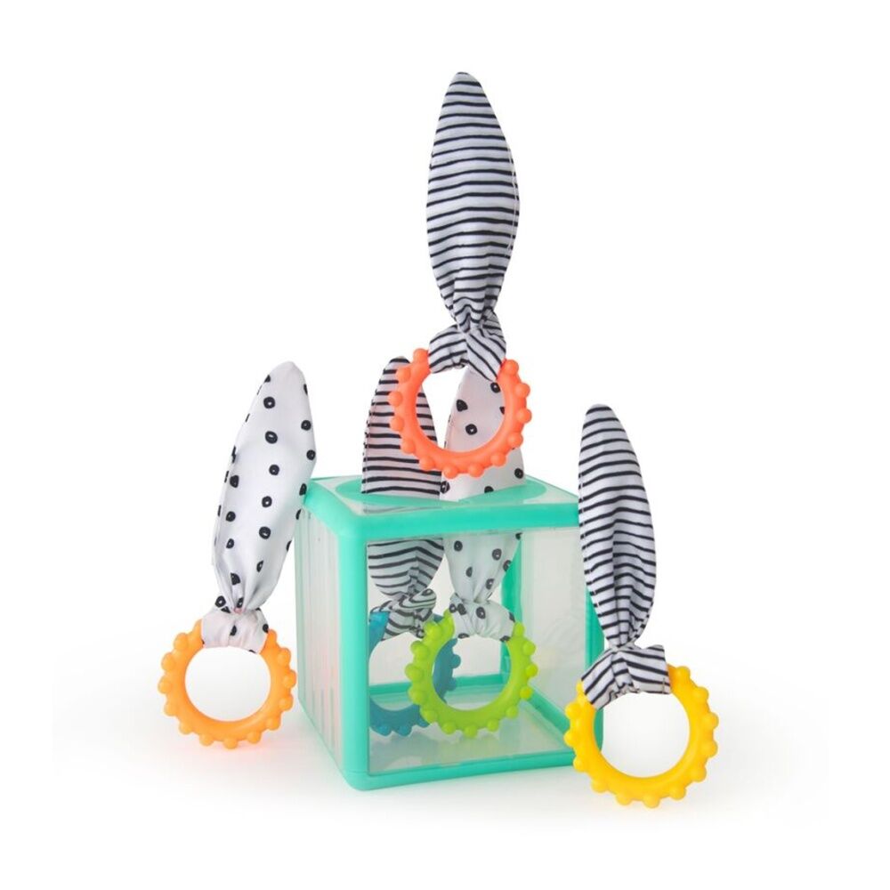 Sassy Baby Rainbow Ring Drop - Stacking Toy with Textured Teething Rings and Crinkle Fabric - Fine Motor Skills and Sensory Exploration - 13cm x 13cm
