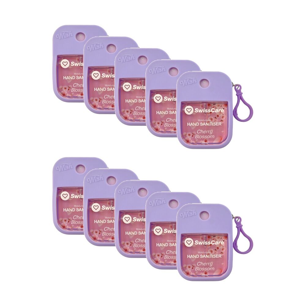 Swisscare Liquid Hand Sanitiser Spray w/ Silicone Case 35mL Assorted (10 Pack)