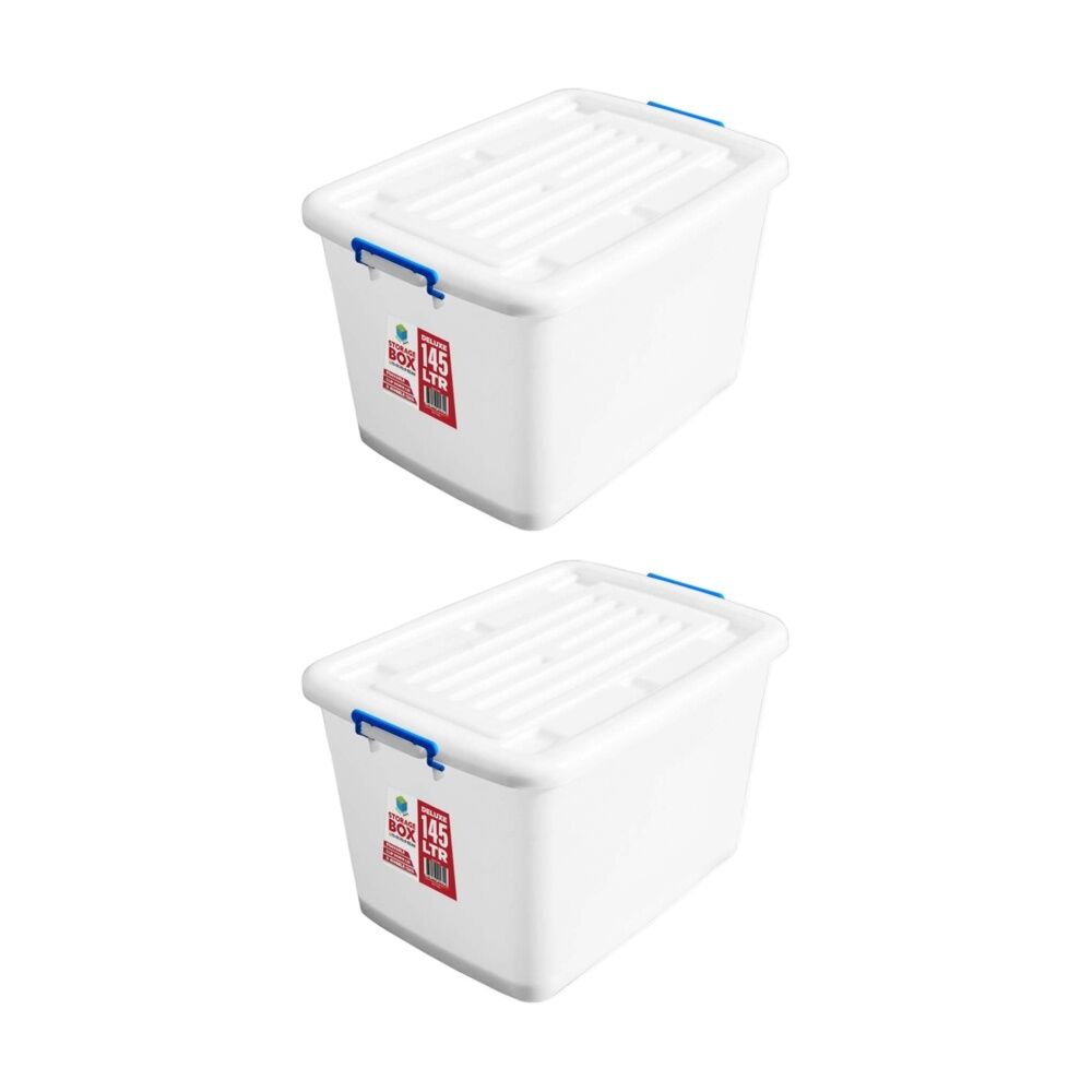 Braz Plastic Storage Container Box Thai Deluxe w/ Lid & Handles 145L Clear (2 Pack)