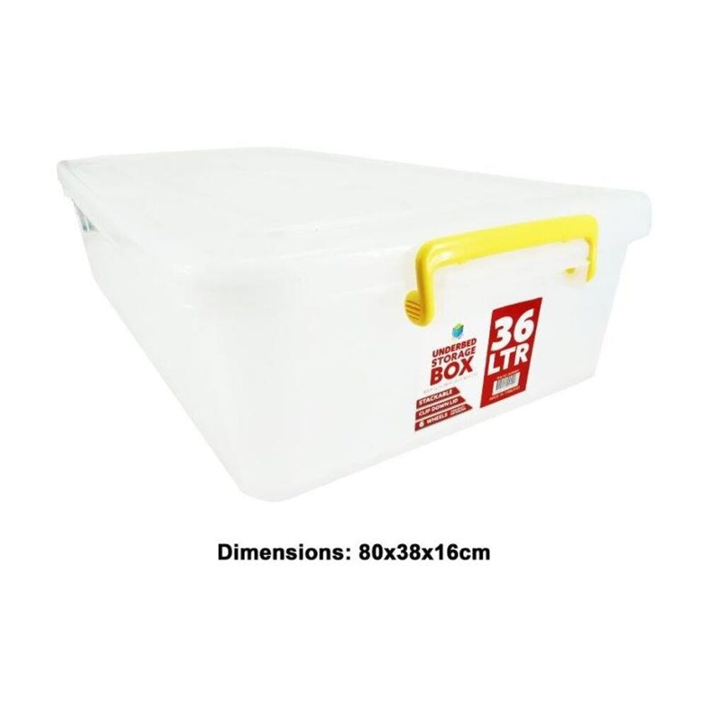 Braz 80x38x16cm Plastic Underbed Storage Container Box 36L w/ Lid & Handles — image 2