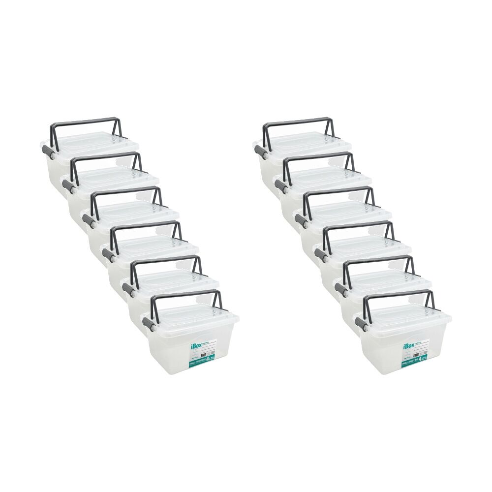 Ibox Medium Plastic Storage Box w/ Lid & Handle 27x19x15cm 4L Assorted (12 Pack)