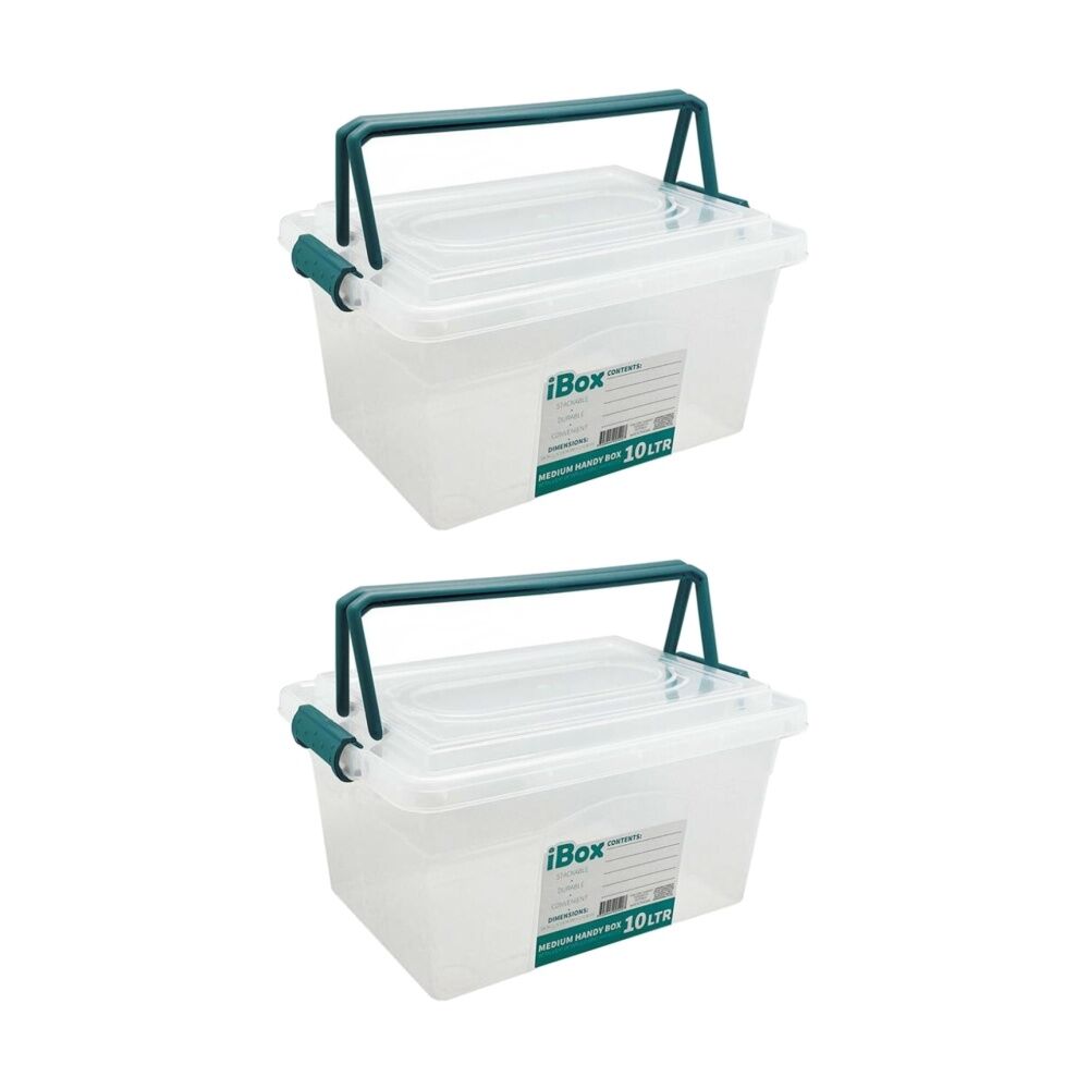 Ibox Large Plastic Storage Box w/ Lid & Handle 33x23x17cm 10L Assorted (2 Pack)