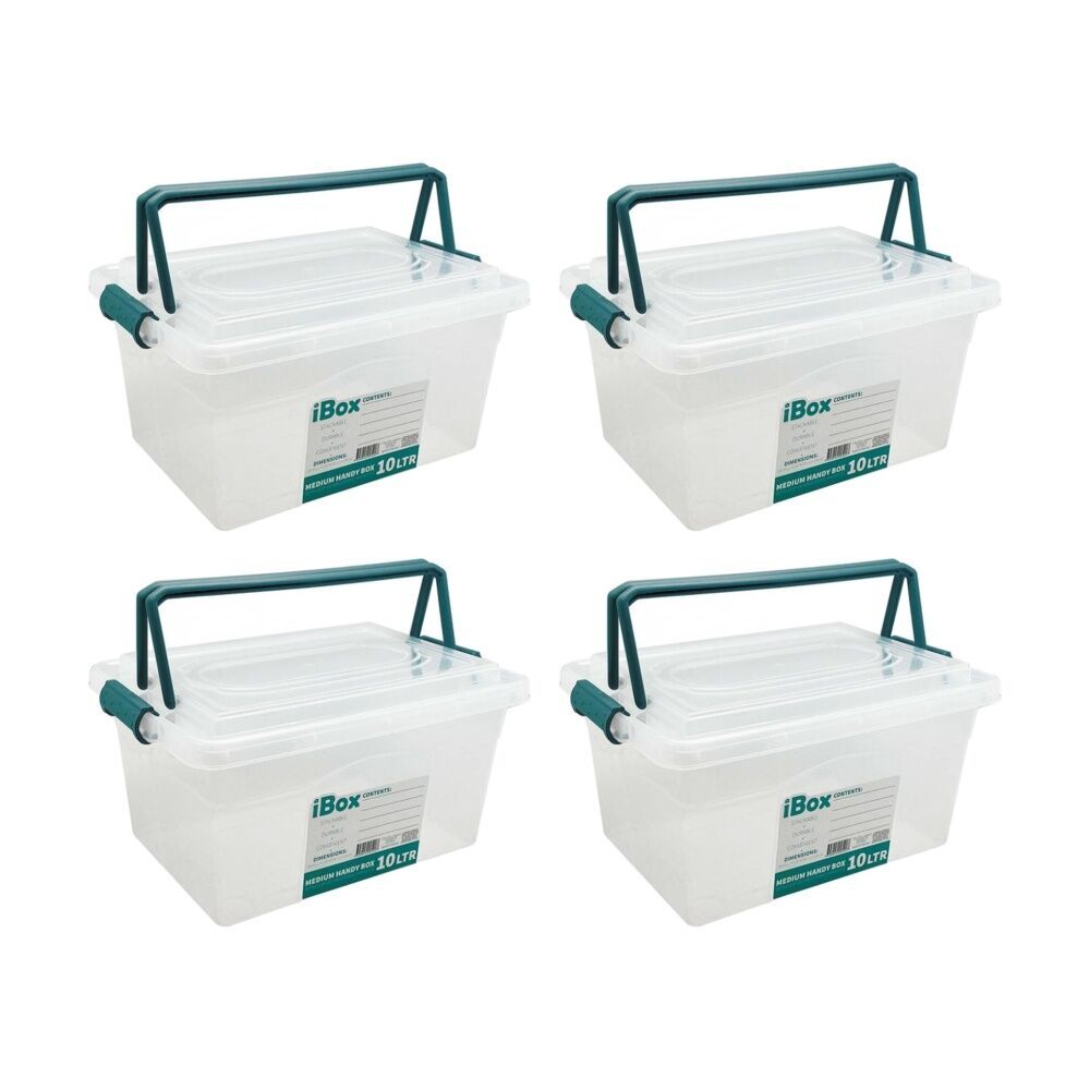 Ibox Large Plastic Storage Box w/ Lid & Handle 33x23x17cm 10L Assorted (4 Pack)