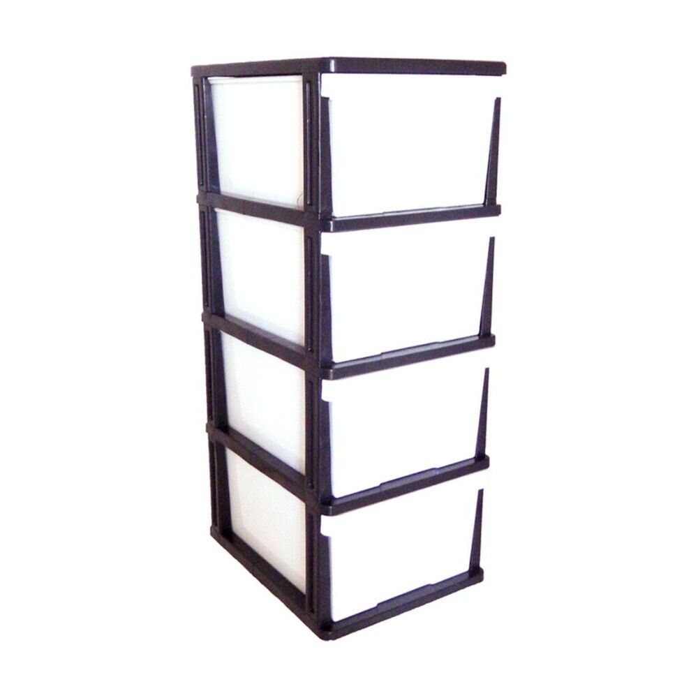 Braz Black/White Plastic Stackable Mega 4 Drawer Compact Storage Organiser