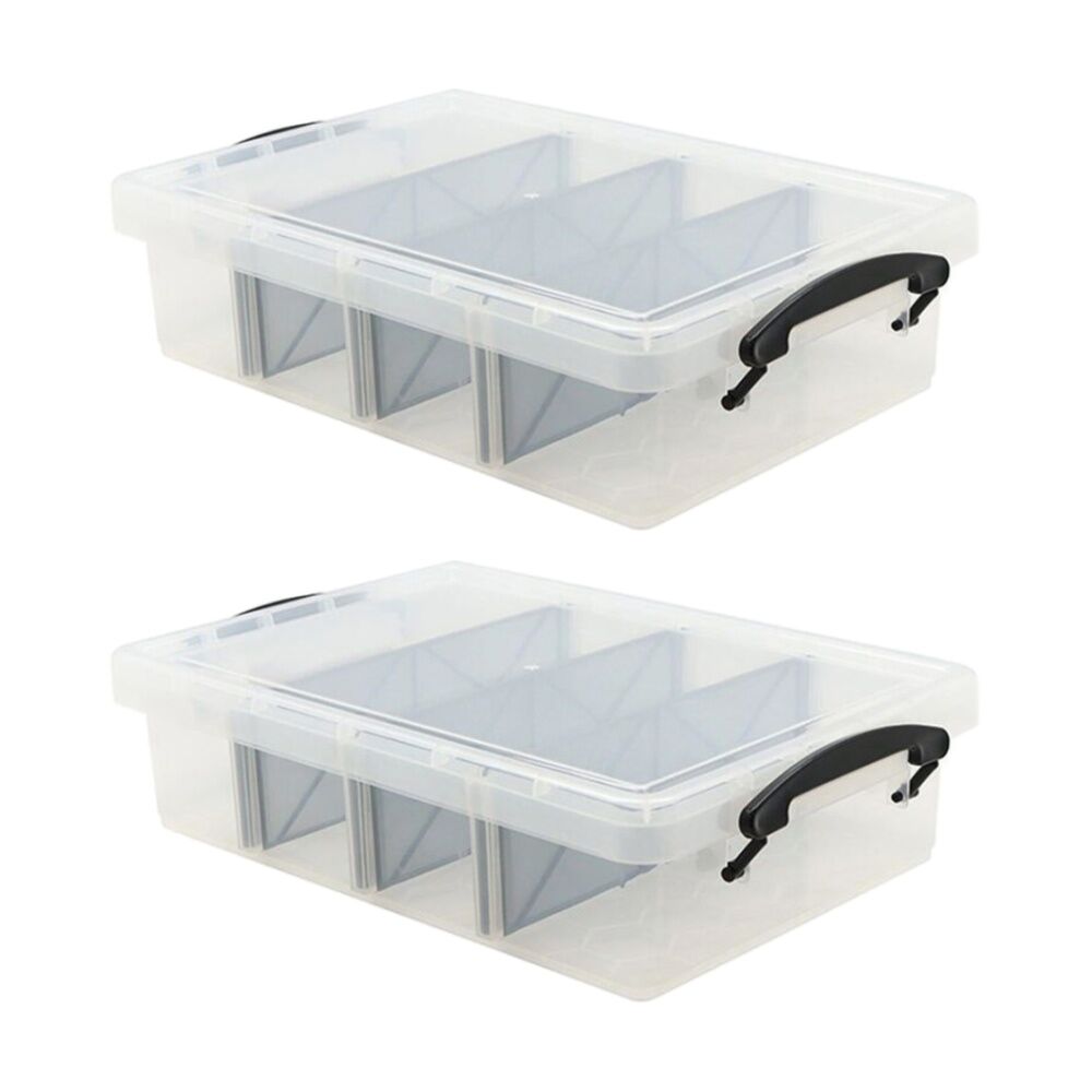 Braz 4 Divided Compartment Storage Container w/ Secure Clip Lid 6L Assorted (2 Pack)