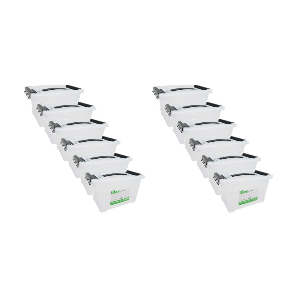 Ibox Deep Storer White Plastic Storage Box w/ Handle Clips 27x18x15cm 5L (12 Pack)
