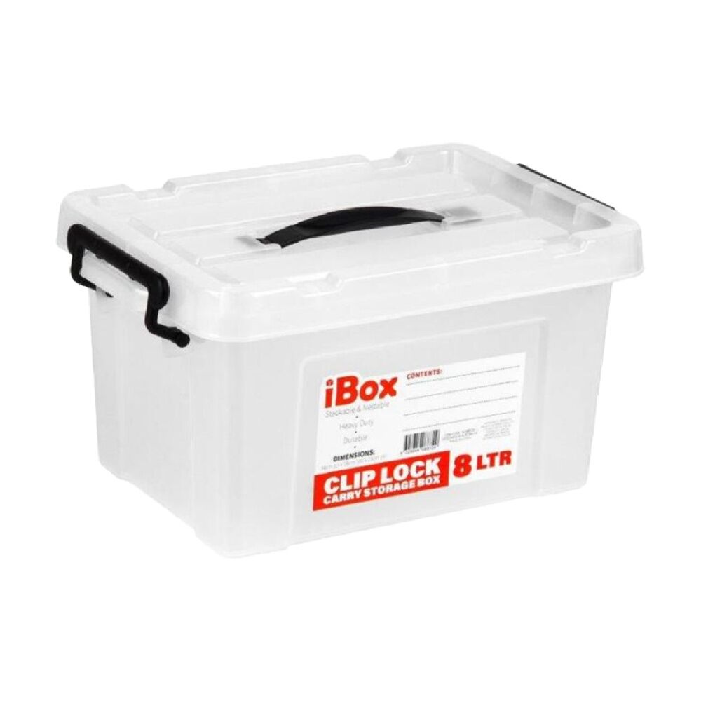 Ibox Plastic Storage Container Box w/ Clip Lock Lid & Handle 8L Clear Assrtd (8 Pack) — image 2