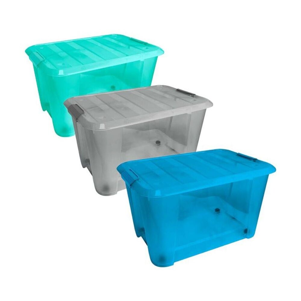 Braz 52L Plastic Storage Container Box w/ Lid Lock Clips 56x39x31.5cm Assrtd (4 Pack) — image 3