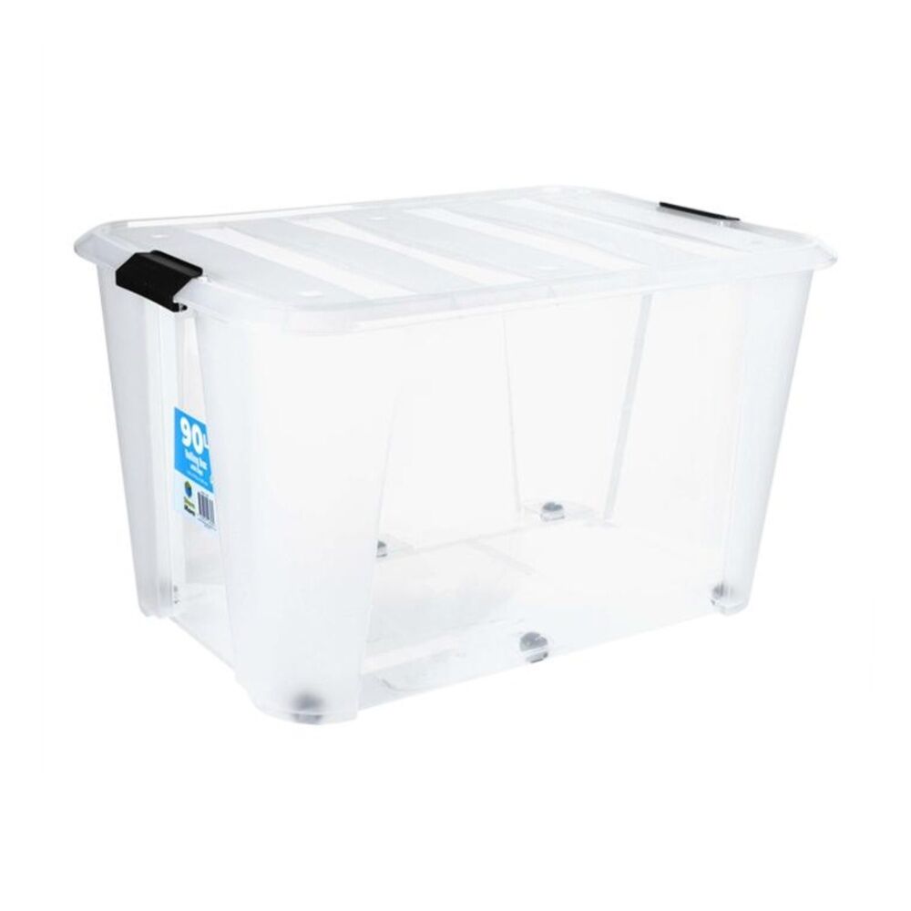 Store More Plastic Storage Rolling Container Box w/ Lid Lock Clips 90L Clear (4 Pack) — image 2