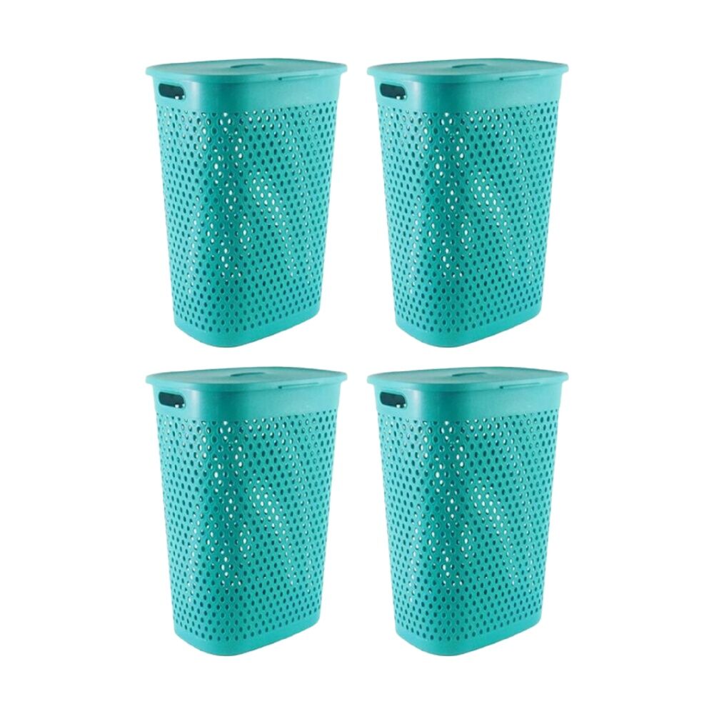 Braz Plastic Belle 60cm Laundry Hamper w/ Lid & Ventilated Handles Assorted (4 Pack)