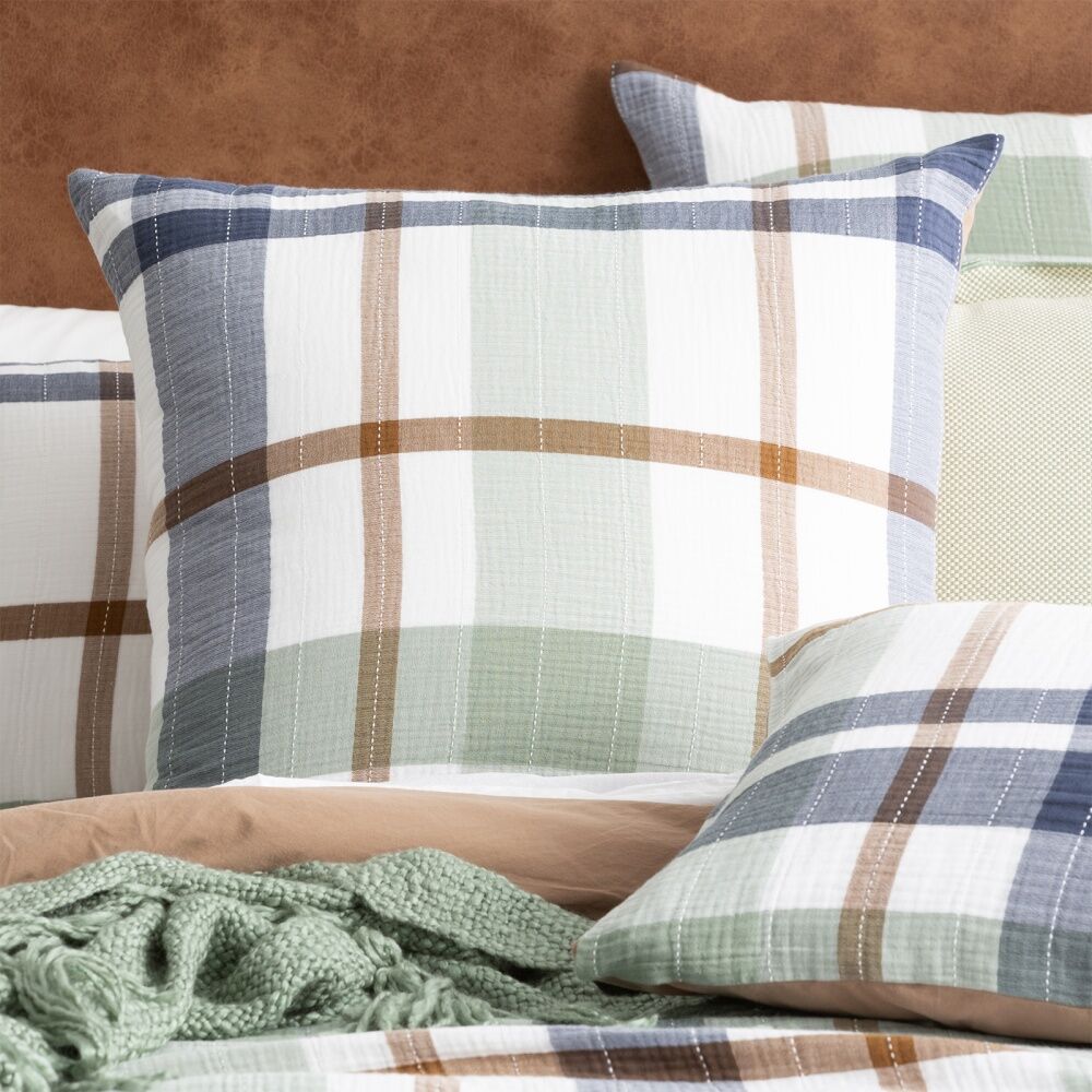 Renee Taylor Yarn Dyed Cotton Olivia Quilt Cover Set King Multi - 4-Layer Muslin Breathable Textured - Stripes In Blue Green And Earthy Tones - — image 3