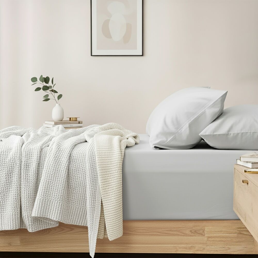 Renee Taylor 400TC Fitted Sheet & Pillowcase Set Light Grey Deep King