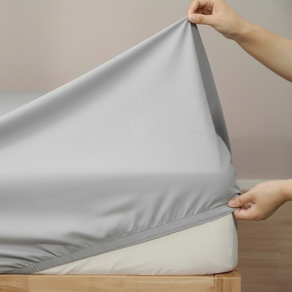 Renee Taylor 400TC Fitted Sheet & Pillowcase Set Light Grey Deep King — image 4