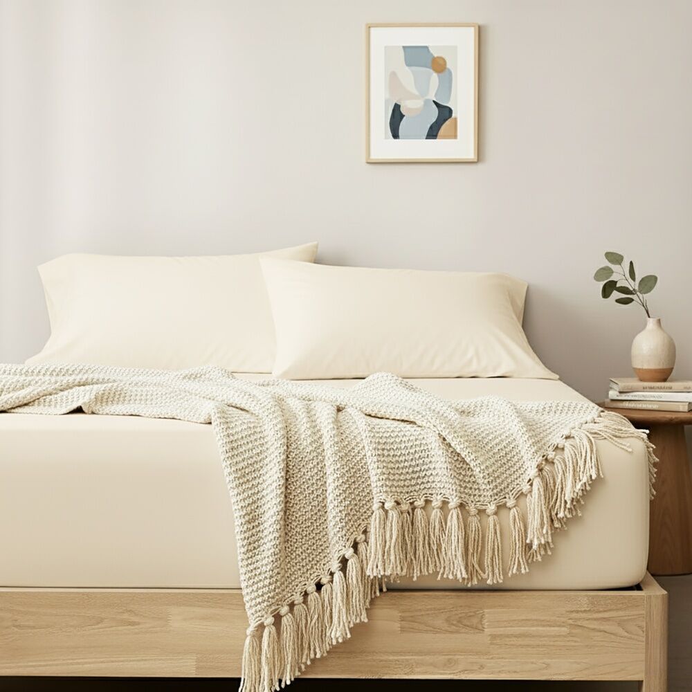 Renee Taylor 400TC Cotton Fitted Sheet & Pillowcase Set Vanilla Long Single — image 2