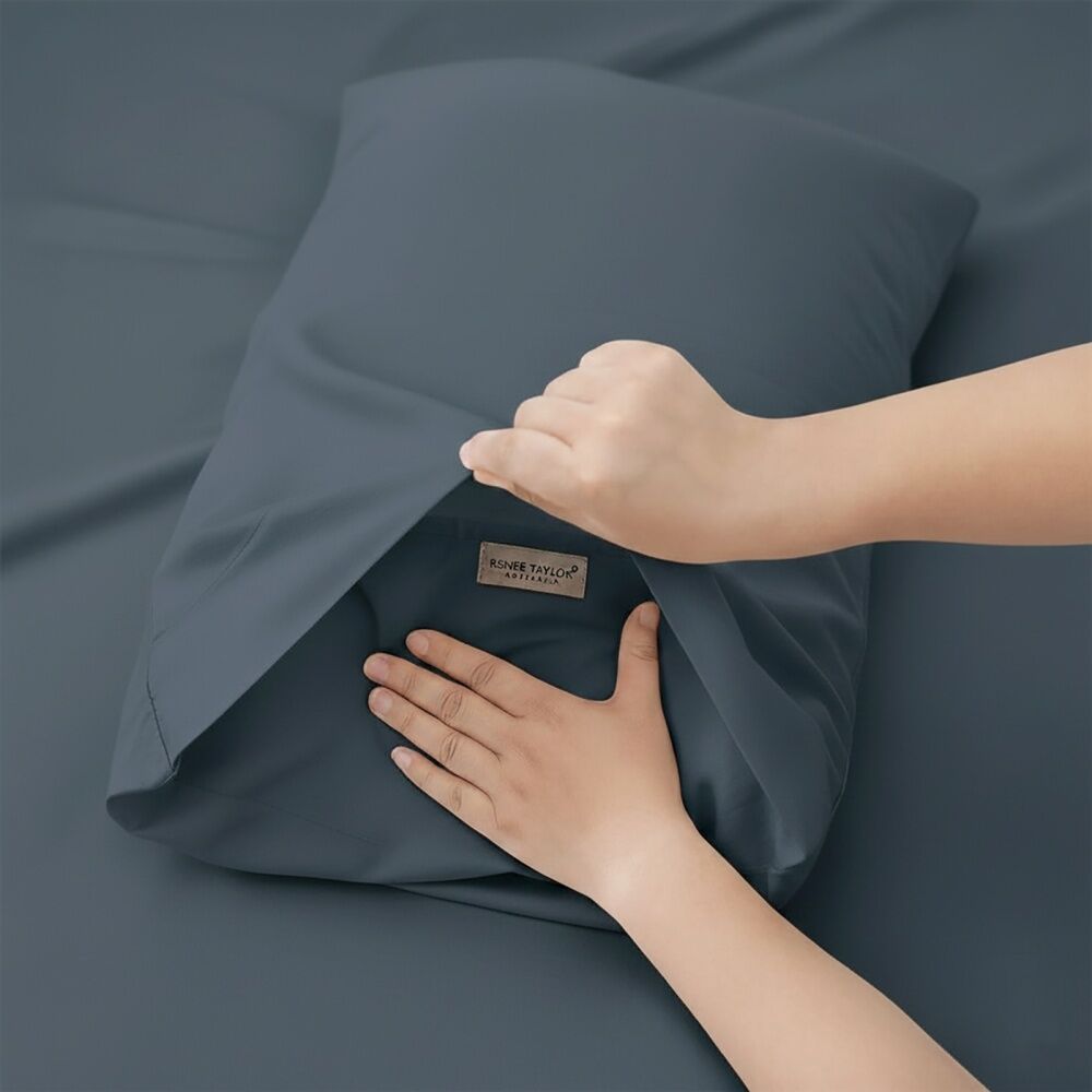 Renee Taylor 400TC Egyptian Cotton King Pillowcase Pair Steel Blue 50x90cm (2 Pieces) — image 5