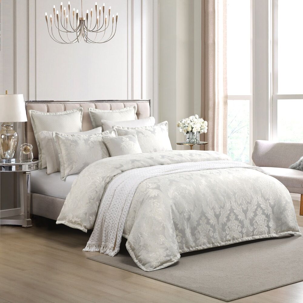Renee Taylor Regalia Collection Amalia Euro Pillowcase - Jacquard Damask With Embroidered Harlequin Metallic Lurex - Oeko-tex Certified - 65 x 65 cm — image 3