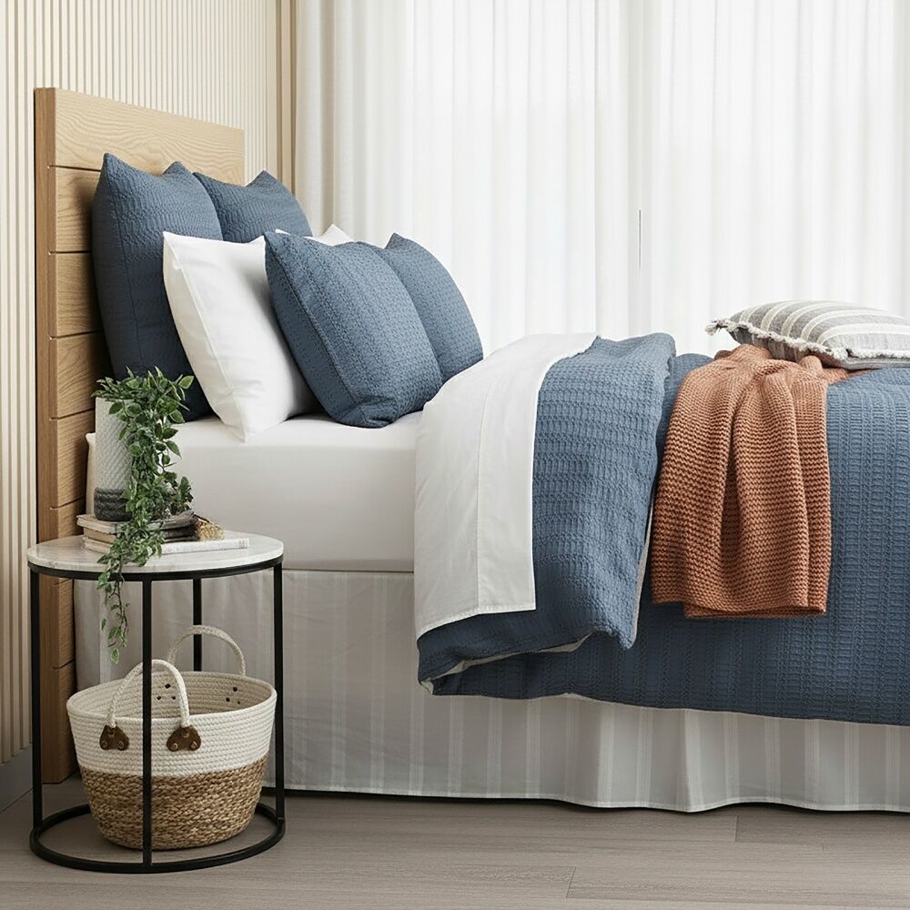 Cloud Linen Celeste Seersucker Cotton Waffle Quilt Cover Set Double Ink - All-Season Comfort - Lightweight And Breathable - Hidden Button Closure - — image 2