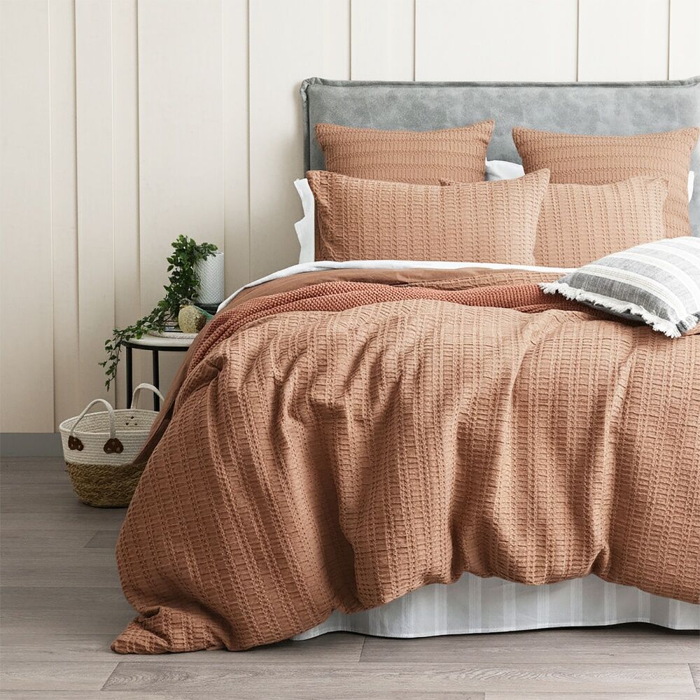 Cloud Linen Celeste Seersucker Cotton Waffle Quilt Cover Set Rust — King