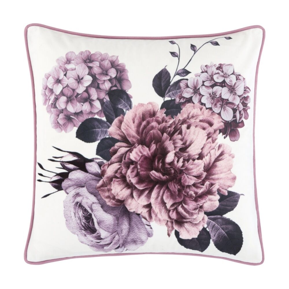 Bianca 43x43cm Kiara Square Lavender Purple/White Blooms Velvet Decor Cushion