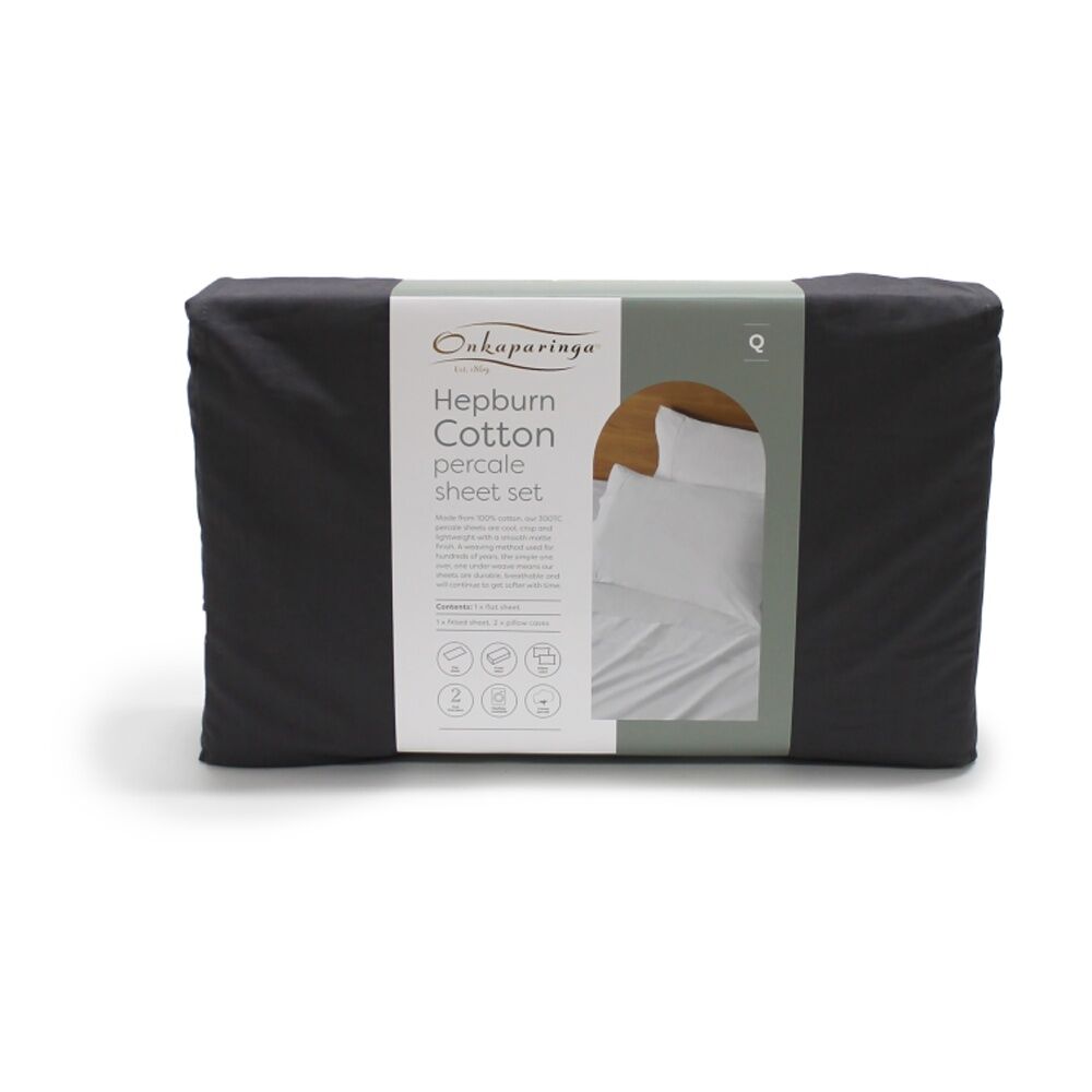 Onkaparinga Single Onkaparinga 300TC Hepburn 100% Cotton Percale Sheet Set Charcoal — image 5
