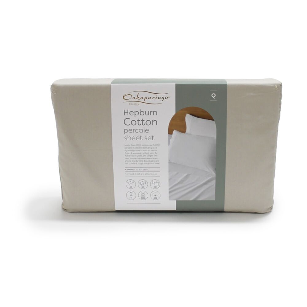 Onkaparinga King Onkaparinga 300TC Hepburn 100% Cotton Percale Sheet Set Linen Beige — image 5