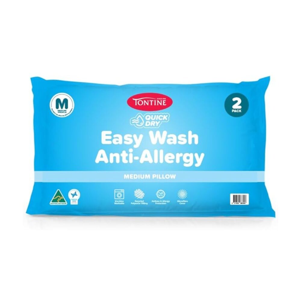 Tontine Quick Dry Easy Wash Anti Allergy Bedding Pillows Set Medium (2 Pieces)