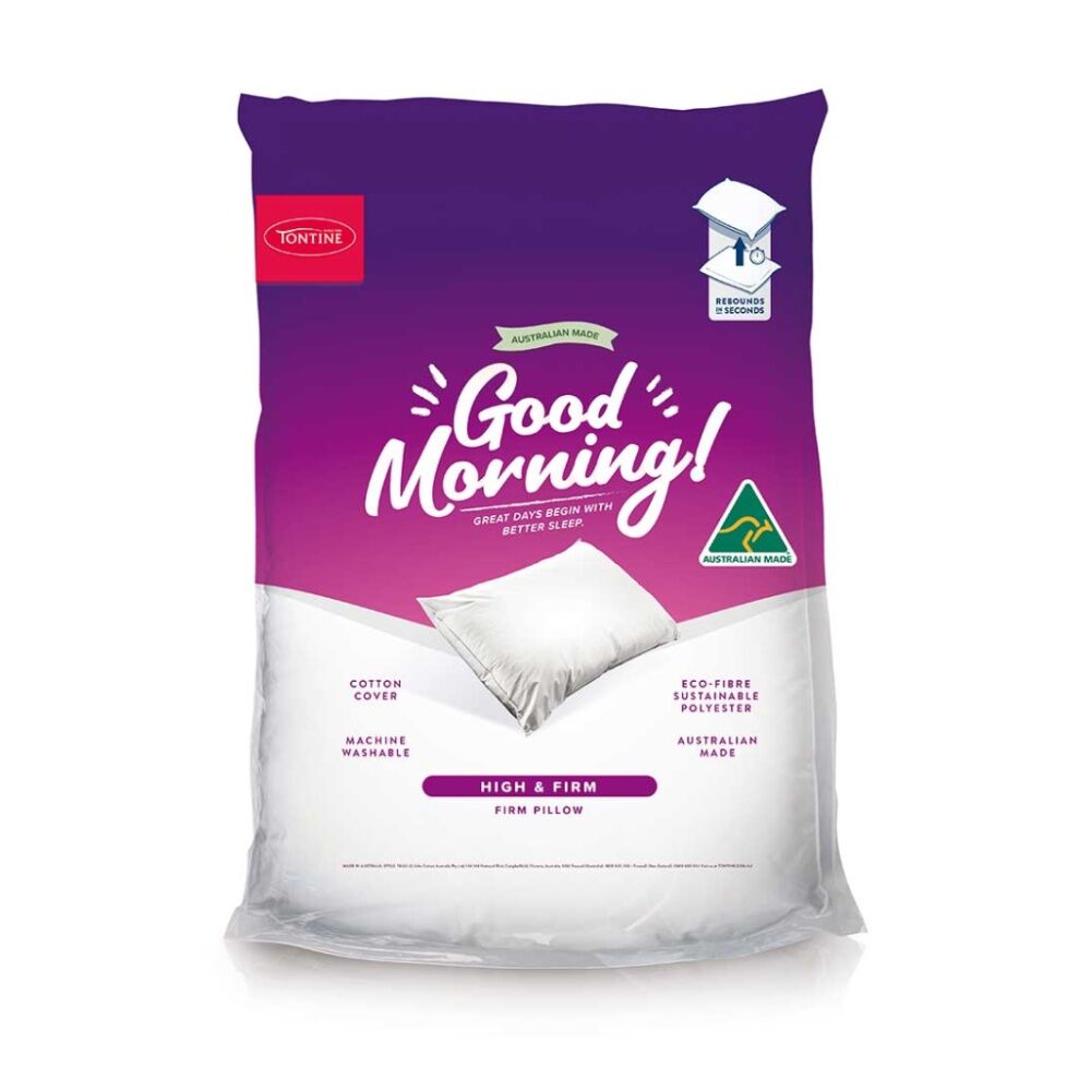 Tontine Good Morning High and Firm Pillow - Extra Support - Firm Softness - Natural Cotton Cover - Sustainable Ultrafibre Filling - Machine Washable