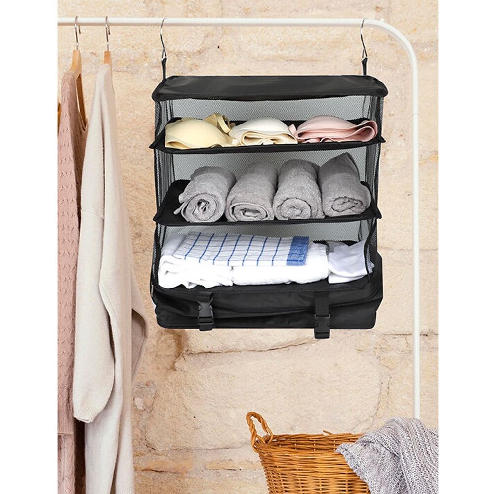 Tosca Hanging Self Organiser Home Wardrobe Fabric Storage Shelves Black 75cm Tosca — image 3