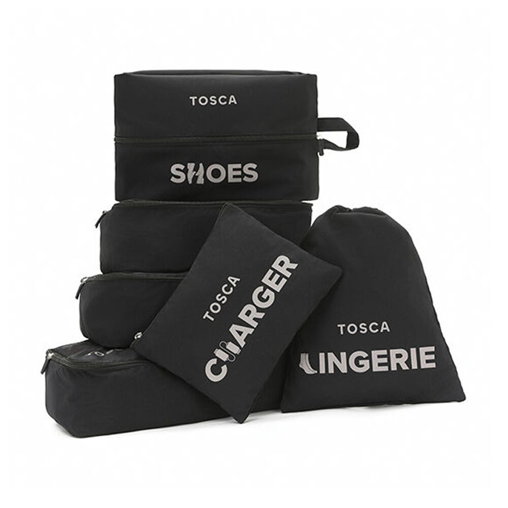 Tosca Suitcase Packing Organiser Set Travel Bag Storage Pouches (6 Pieces) — Black