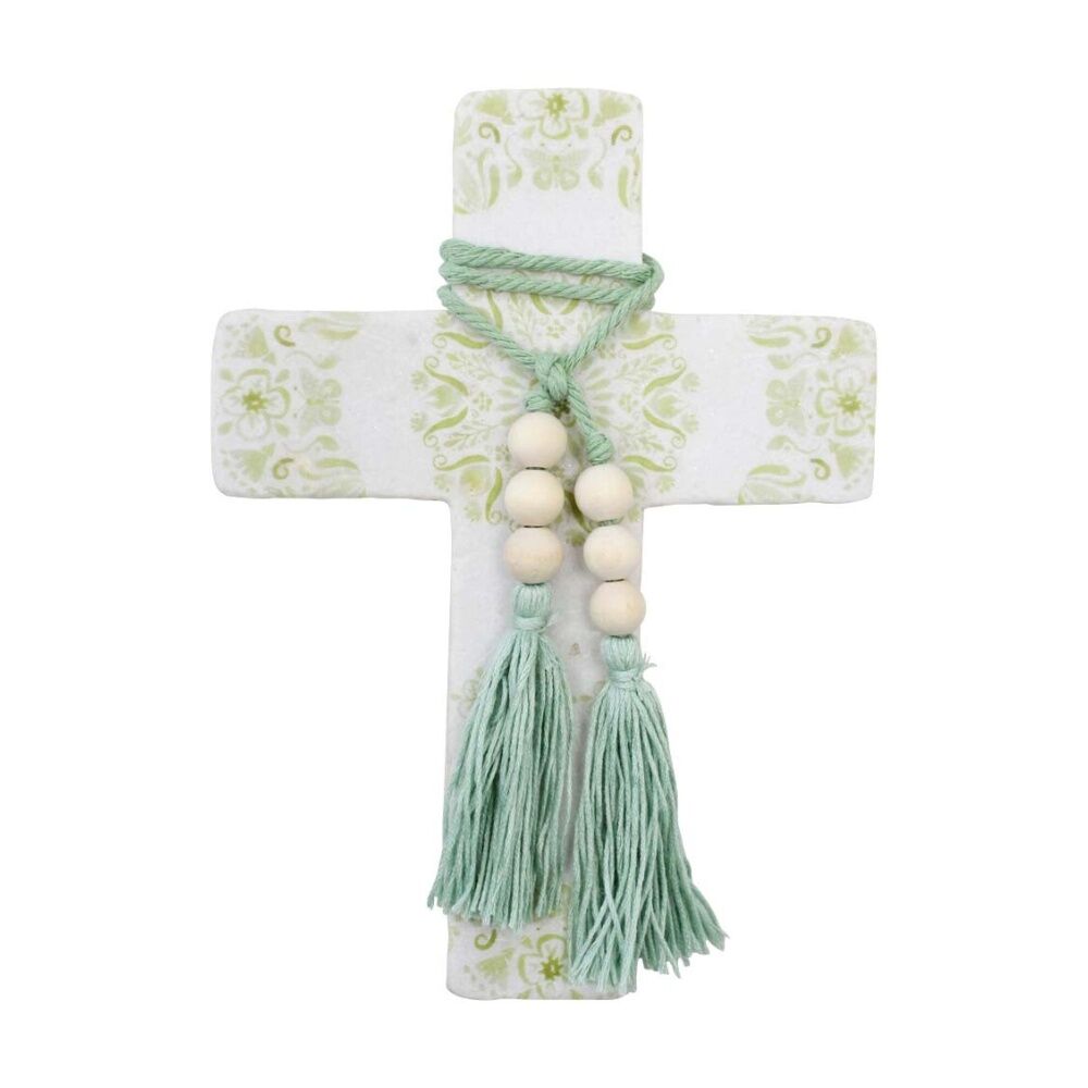 LVD 16x22x0.5cm Large Mandala Poetry Sage Cross Home Decor w/ Beads & Tassels