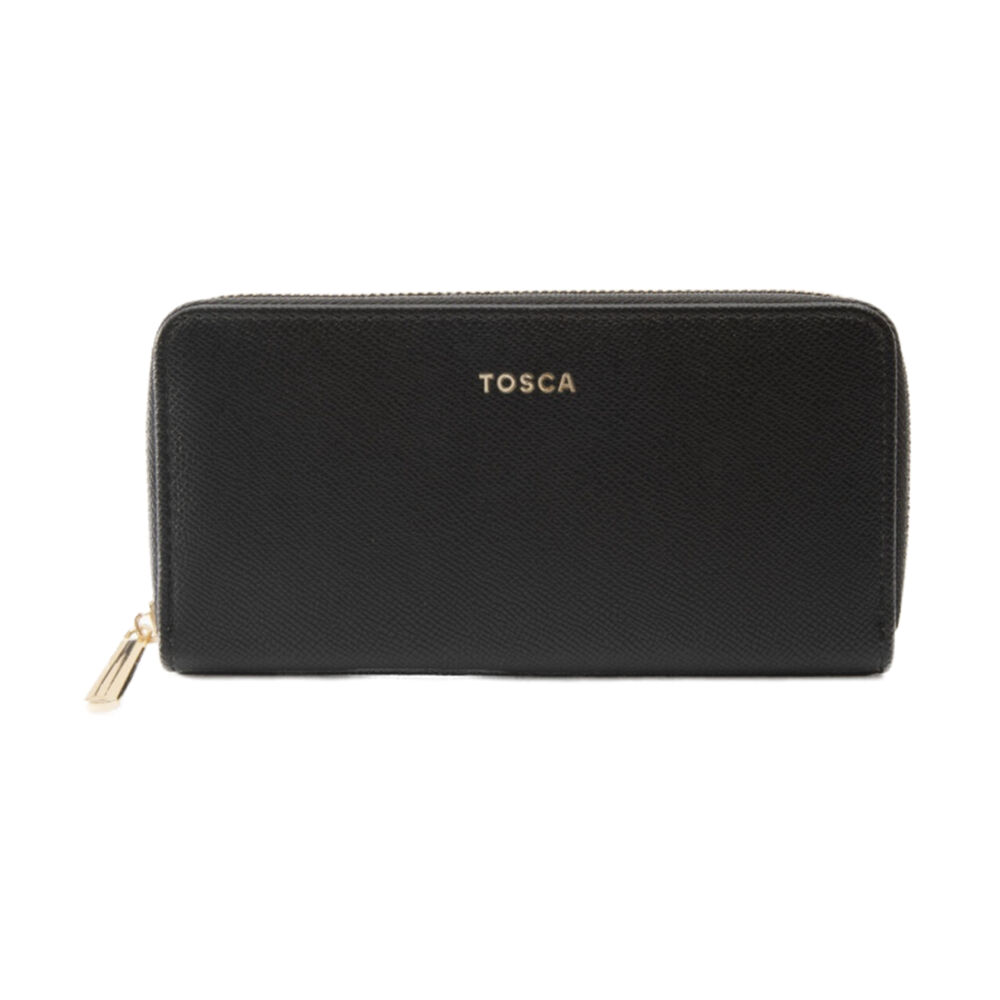 Tosca PU Wallet - Black - Textured Surface - Gold-Tone Zipper Pull - Rectangular Shape - Leather-Like Material Black