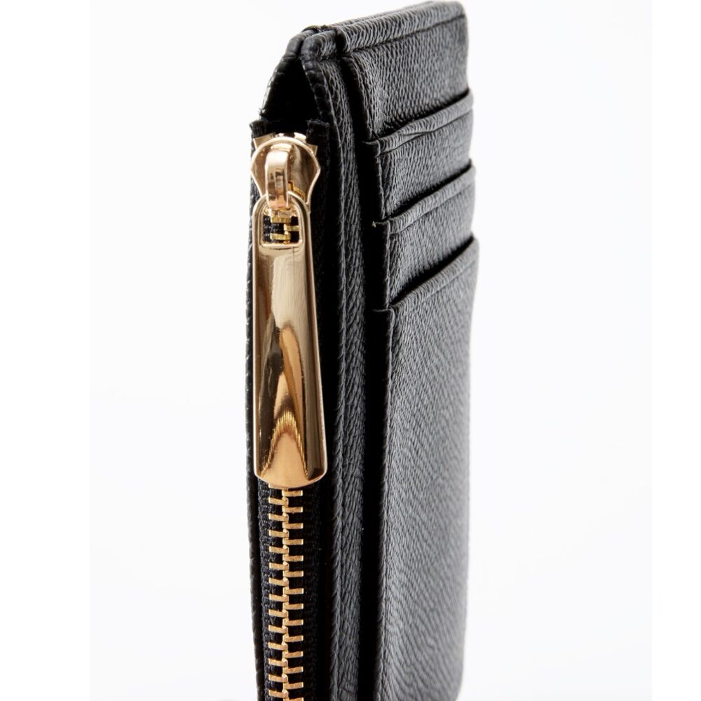 Tosca PU Wallet Textured Leather Cardholder Zip Around Slim Design Black Tosca — image 5