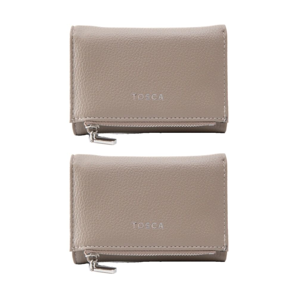 Tosca PU Wallet Textured Silver Zipper Everyday Purse Warm Taupe Beige (2 Pack)