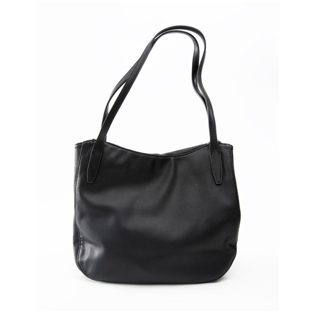 Tosca Handbag - Black - Textured Material Tote Bag - Two Long Handles - Zip Closure - Rectangular Shape Black — image 2