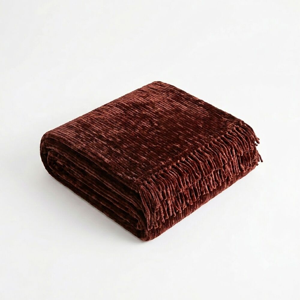 Ardor Eli Chenille Throw Soft Warm Velvety Blanket Brown 130x170cm Ardor