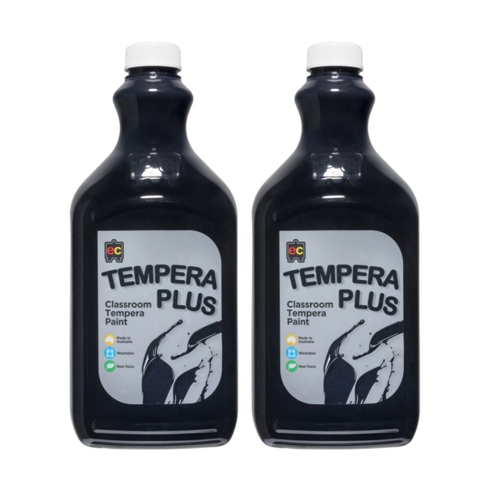Educational Colours Tempera Plus Classroom Junior Student Paint Black 2L (2 Pack)