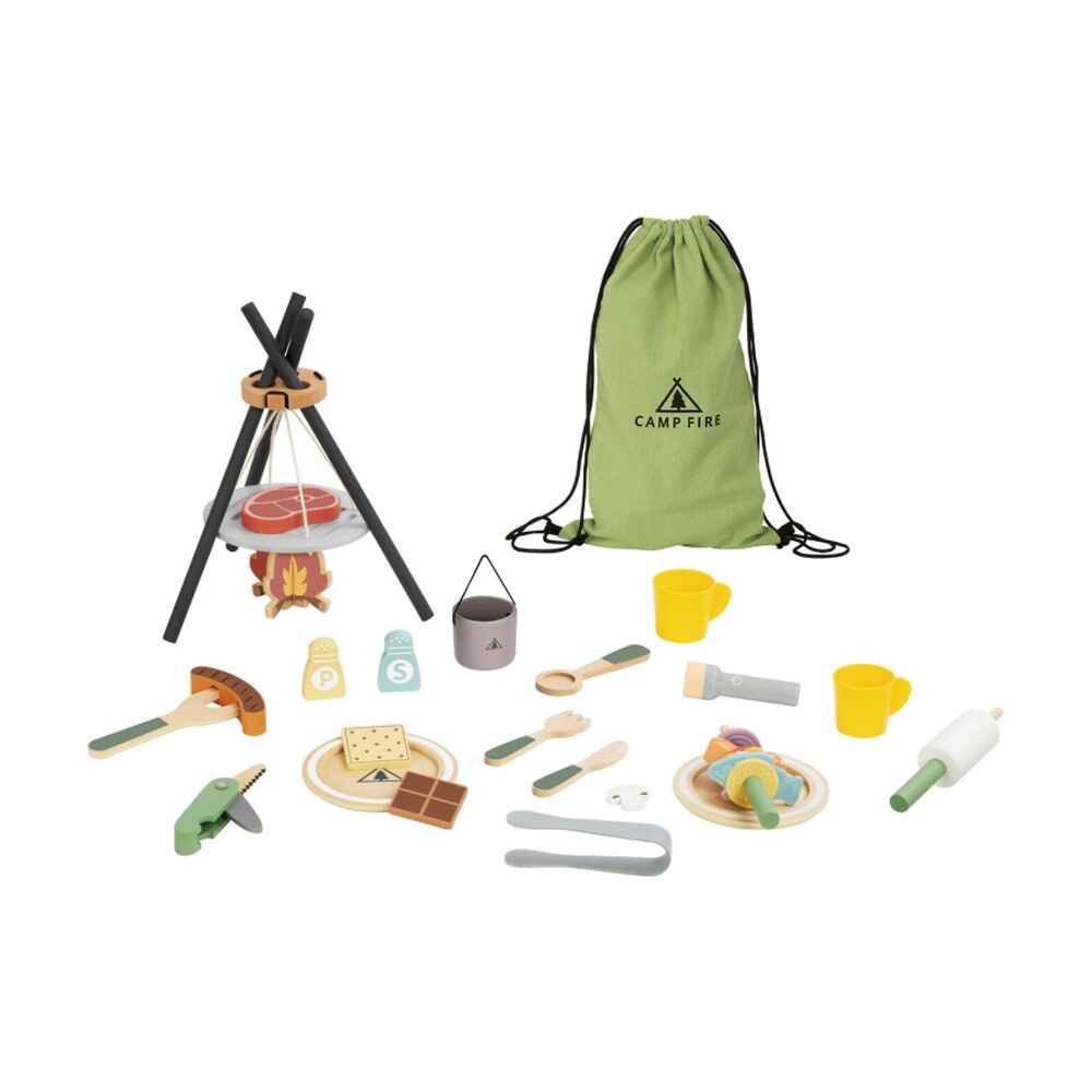 Tooky Toy Kids Camping Pretend Play Wooden Campfire Cooking Playset 3y+ Tooky Toy