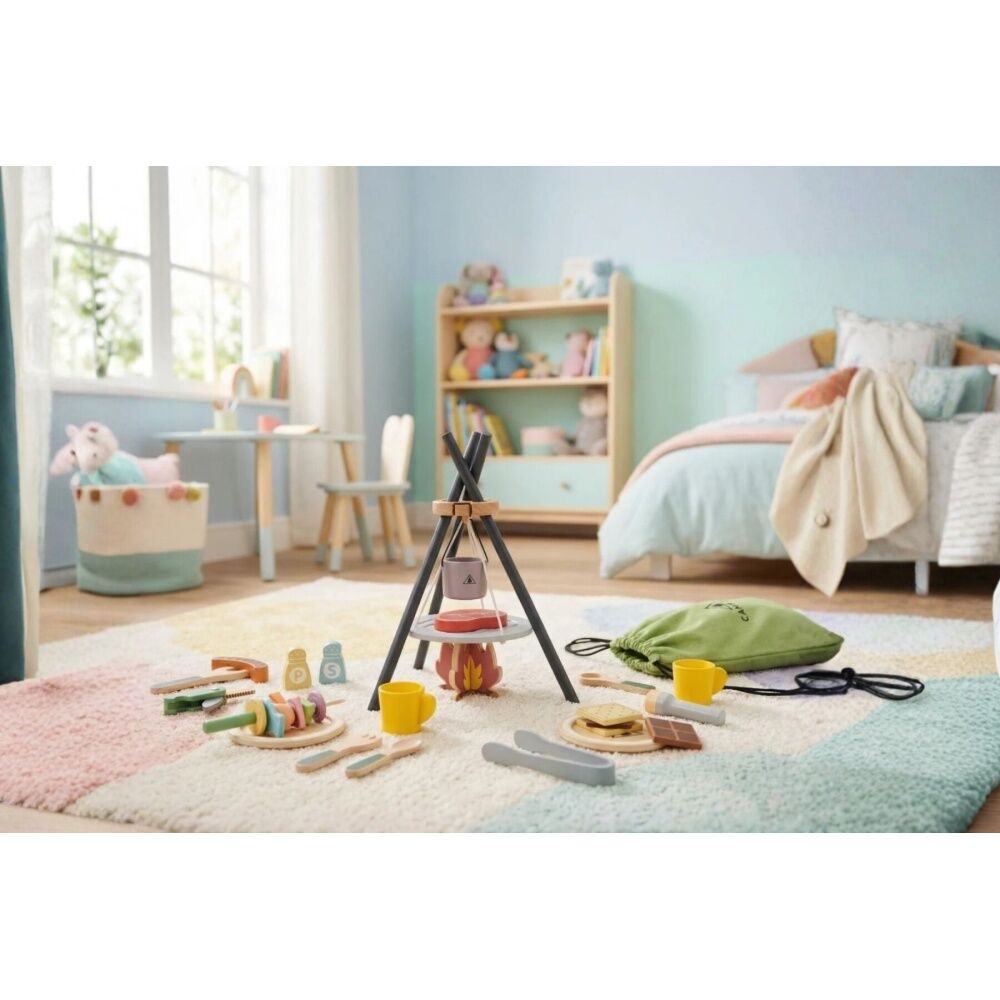 Tooky Toy Kids Camping Pretend Play Wooden Campfire Cooking Playset 3y+ Tooky Toy — image 2