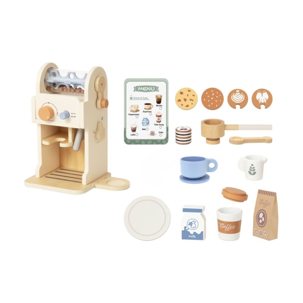 Tooky Toy Kids Pretend Play Coffee Machine Wooden Playset Accessories — image 2