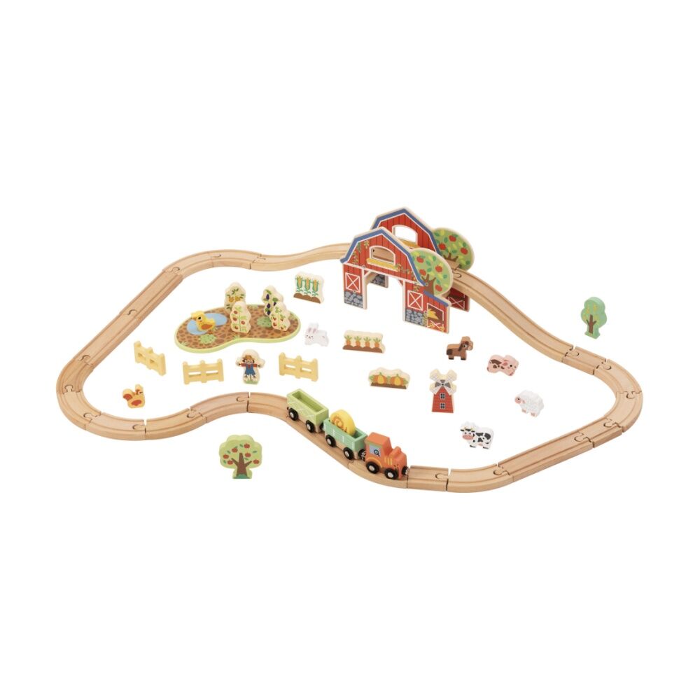 Tooky Toy Kids Children Wooden Farm Train and Animals Playset — image 2