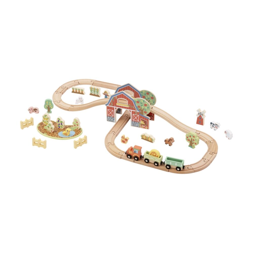 Tooky Toy Kids Children Wooden Farm Train and Animals Playset — image 3