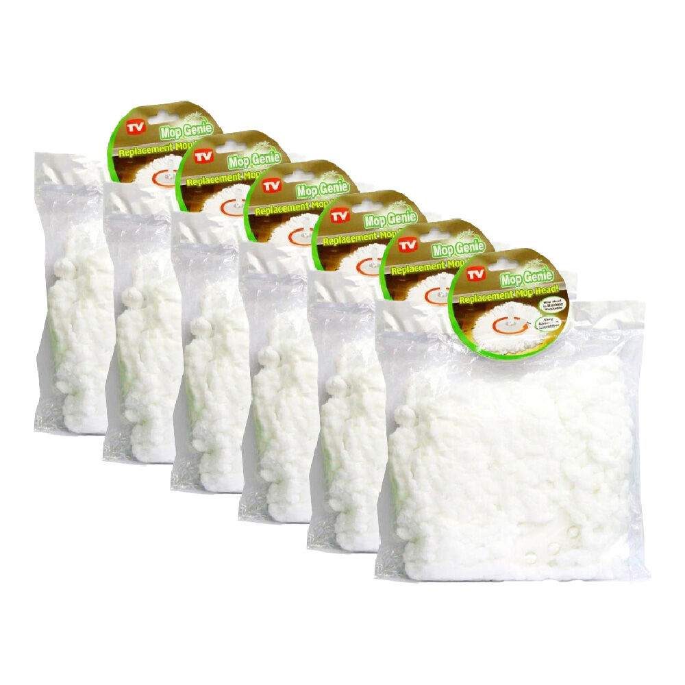 Astv Mop Genie Replacement Washable Highly Absorbent Head Soft White (6 Pack)